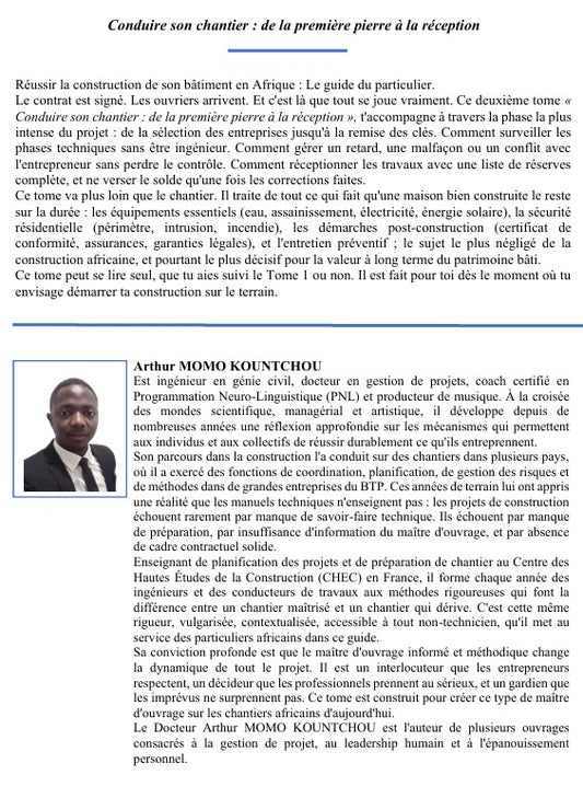 10. Réussir la Construction de son Bâtiment en Afrique : Le Guide du Particulier _ Tome 2 - Conduire son chantier : de la première pierre à la réception - Français